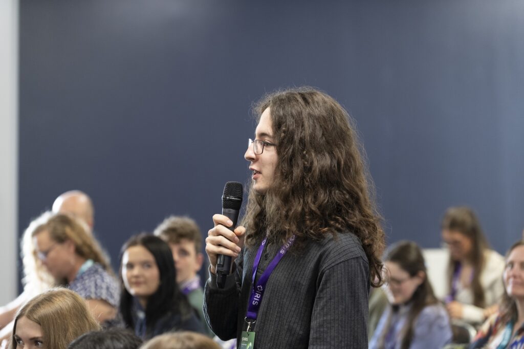 A student asks a question